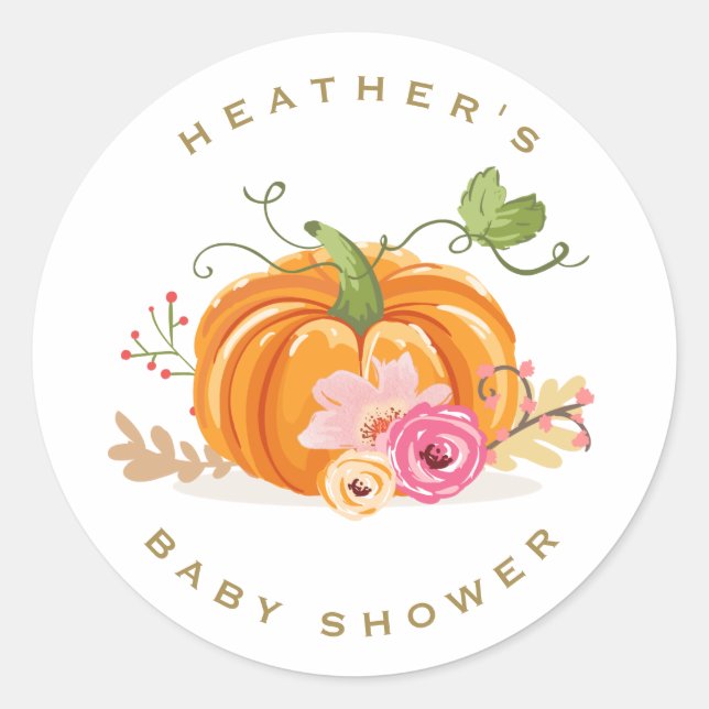Pumpkin Envelope seal sticker Baby shower Floral (Front)