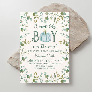 Pumpkin Eucalyptus Boy Baby Shower Invitation