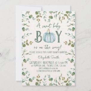 Pumpkin Eucalyptus Boy Baby Shower Invitation