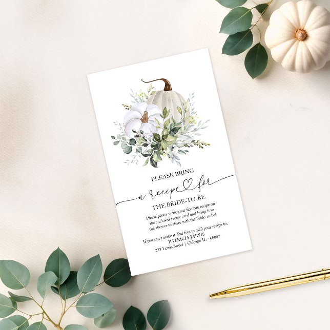 Pumpkin Eucalyptus Bridal Shower Recipe Request Enclosure Card (Creator Uploaded)