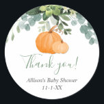 Pumpkin eucalyptus fall foliage favour thank you classic round sticker<br><div class="desc">For more advanced customisation of this design,  simply select the "Customise It" button above!</div>