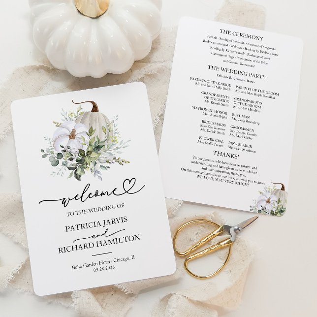 Pumpkin Eucalyptus Fall Wedding Ceremony Program Invitation (Creator Uploaded)