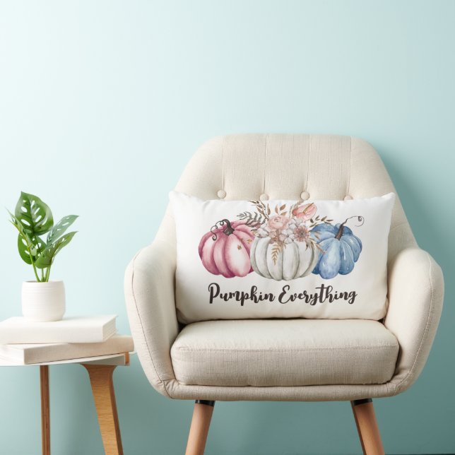 pumpkin everything,fall autumn watercolor pumpkins lumbar cushion (Chair)