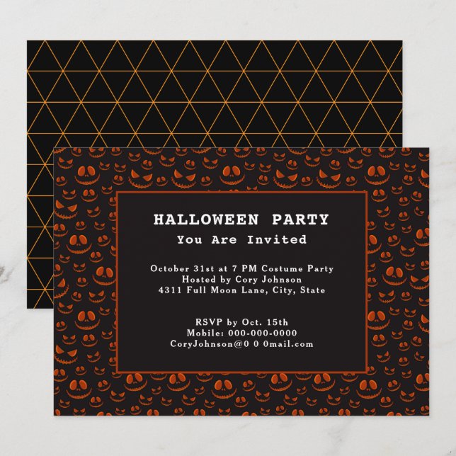 Pumpkin Eyes and Grins in Black Halloween Party Invitation (Front/Back)