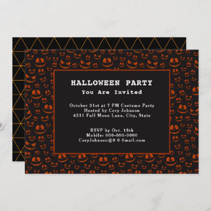 Pumpkin Eyes and Grins in Black Halloween Party Invitation
