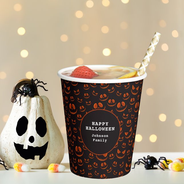 Pumpkin Eyes and Grins in Black Halloween Party Paper Cups (Pumpkin Eyes and Grins in Black Halloween Party Paper Cups)