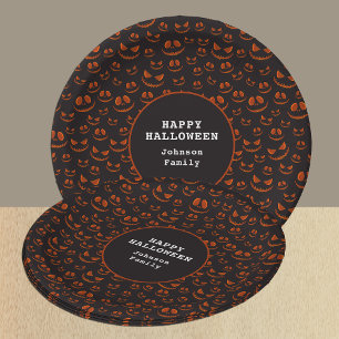 Pumpkin Eyes and Grins in Black Halloween Party Paper Plate