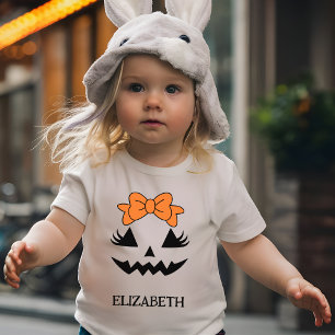 Pumpkin Face Cute Girly Custom Halloween Toddler Baby T-Shirt