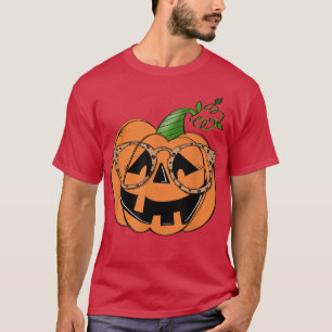 Pumpkin Face Eye Glasses Womens Teacher Halloween T-Shirt