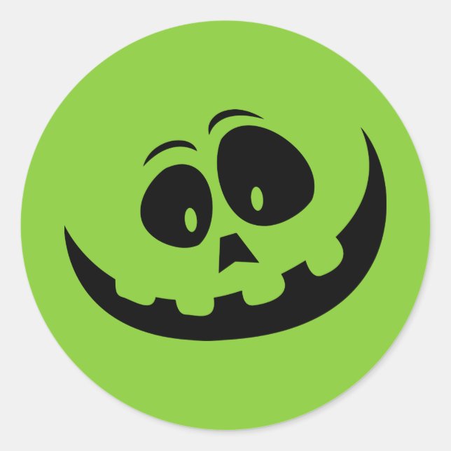 Pumpkin Face Green Halloween Classic Round Sticker (Front)