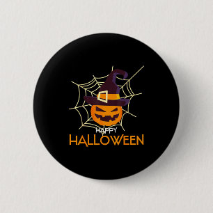 Pumpkin face jack o lantern spider web halloween 6 cm round badge
