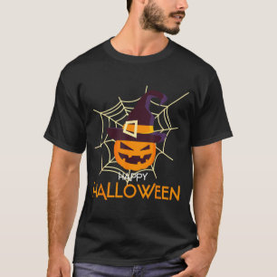 Pumpkin face jack o lantern spider web halloween T-Shirt