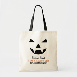 Pumpkin Face Modern Script Happy Halloween Custom Tote Bag