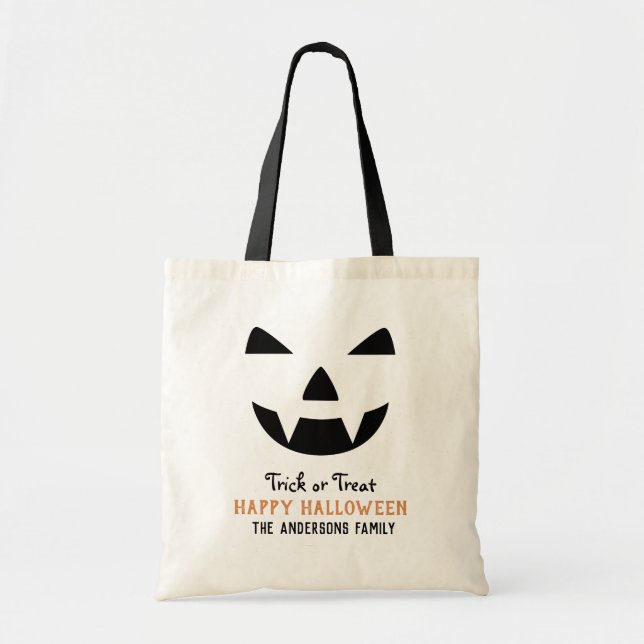 Pumpkin Face Modern Script Happy Halloween Custom  Tote Bag (Front)