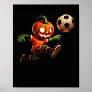 Pumpkin Face Soccer Halloween Costume Men Boys Kid Poster