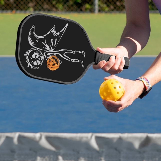 Pumpkin Fairies Have Fun On Halloween Pickleball Paddle (Insitu)