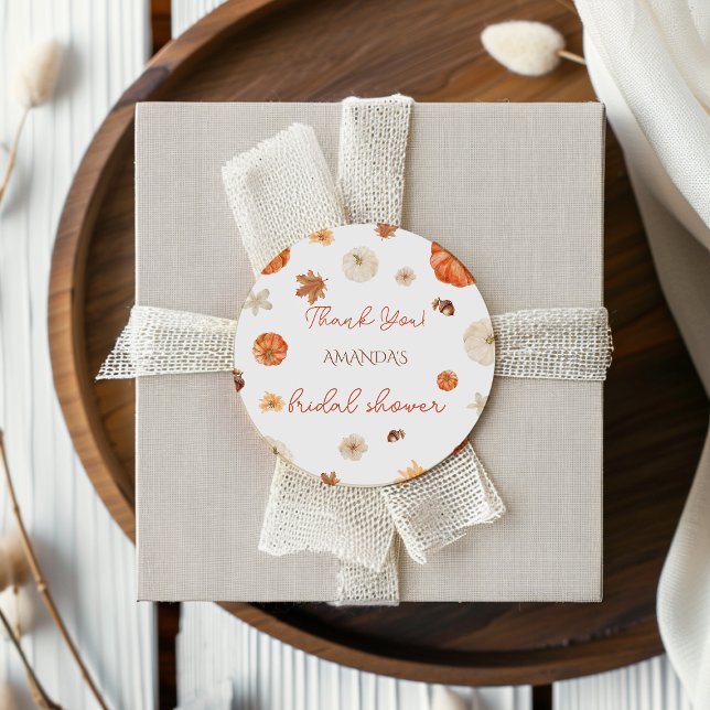Pumpkin  Fall Autumn Bridal Shower thank You Classic Round Sticker (Creator Uploaded)