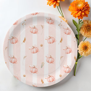 Pumpkin Fall Autumn Floral Baby Shower Paper Plate