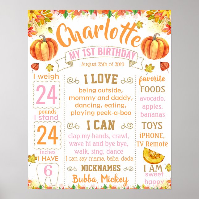 Pumpkin Fall Autumn Halloween Birthday sign (Front)