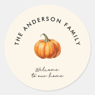 Pumpkin fall autumn welcome to our home decor classic round sticker