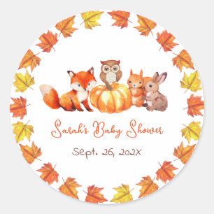 Pumpkin Fall Baby Shower Autumn Leaves & Animals  Classic Round Sticker
