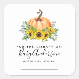  Pumpkin Fall Baby Shower Bookplate  Square Sticker