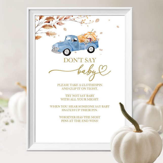 Pumpkin Fall Baby Shower Don't Say Baby Game Sign (Creator Uploaded)