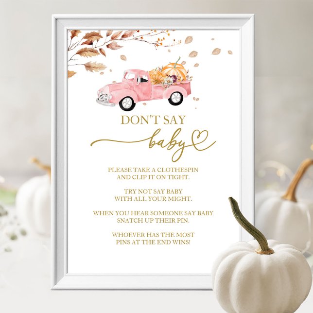 Pumpkin Fall Baby Shower Don't Say Baby Game Sign (Creator Uploaded)