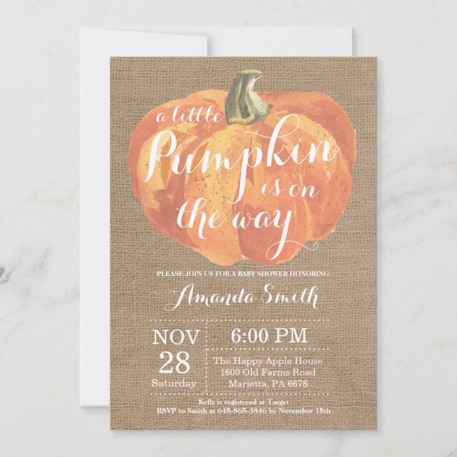 Pumpkin Fall Baby Shower Invitation Burlap (Front)