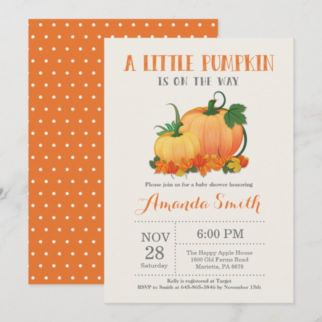 Pumpkin Fall Baby Shower Invitation Card (Front/Back)
