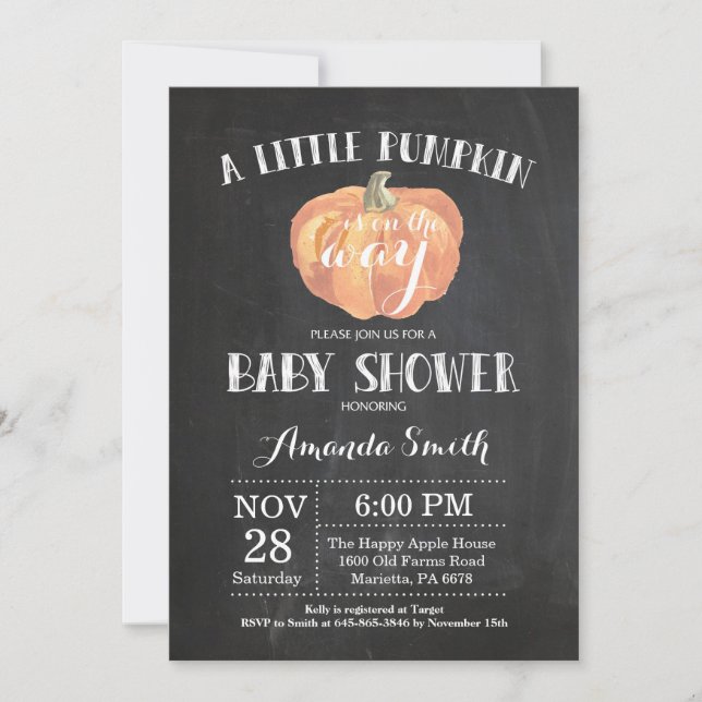 Pumpkin Fall Baby Shower Invitation Chalkboard (Front)