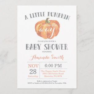Pumpkin Fall Baby Shower Invitation Orange Grey