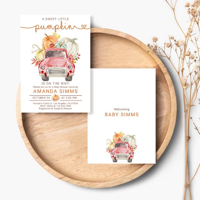 Pumpkin Fall Baby Shower Invitation Red Truck (Creator Uploaded)