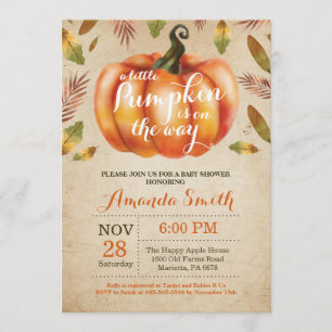 Pumpkin Fall Baby Shower Invitation Rustic Vintage