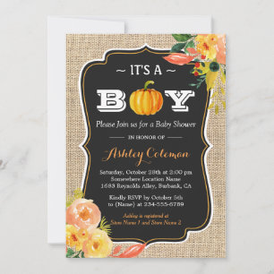Pumpkin Fall Baby Shower It's A Boy Rustic Burlap Invitation