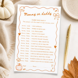 Pumpkin Fall Baby Shower Mummy Or Daddy Guess Game