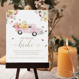 Pumpkin Fall Baby Shower My Water Broke Game Sign