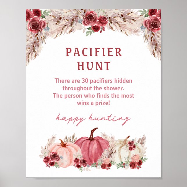 Pumpkin Fall Baby Shower Pacifier Hunt Game Sign (Front)