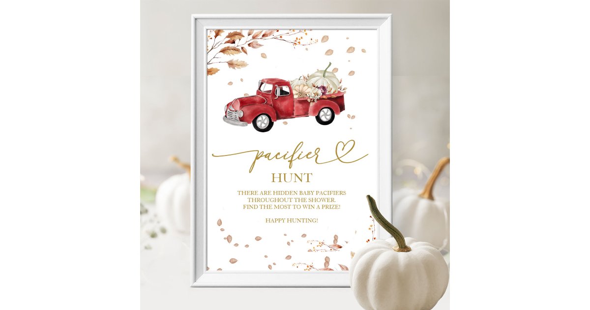 Pumpkin Fall Baby Shower Pacifier Hunt Sign | Zazzle