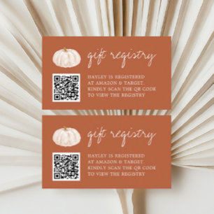 Pumpkin Fall Baby Shower QR Code Gift Registry Enclosure Card