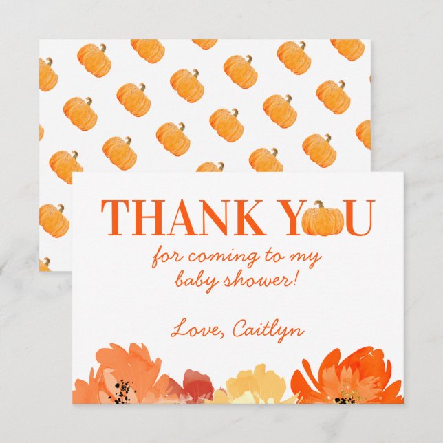 Pumpkin Fall Baby Shower Thank You Card (Front/Back)