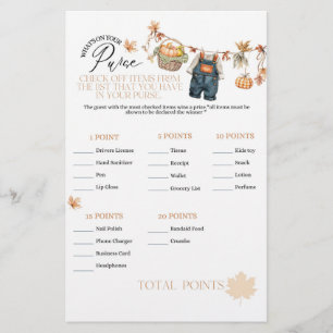 Pumpkin Fall Baby Shower What on Purse Game