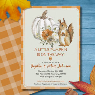 Pumpkin Fall Baby Shower with Cute Squirrel Invitation