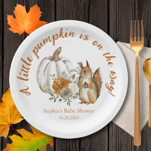 Pumpkin Fall Baby Shower with Cute Squirrel Paper Plate