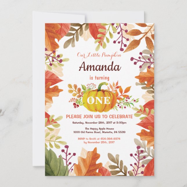 Pumpkin Fall Birthday Invitation (Front)