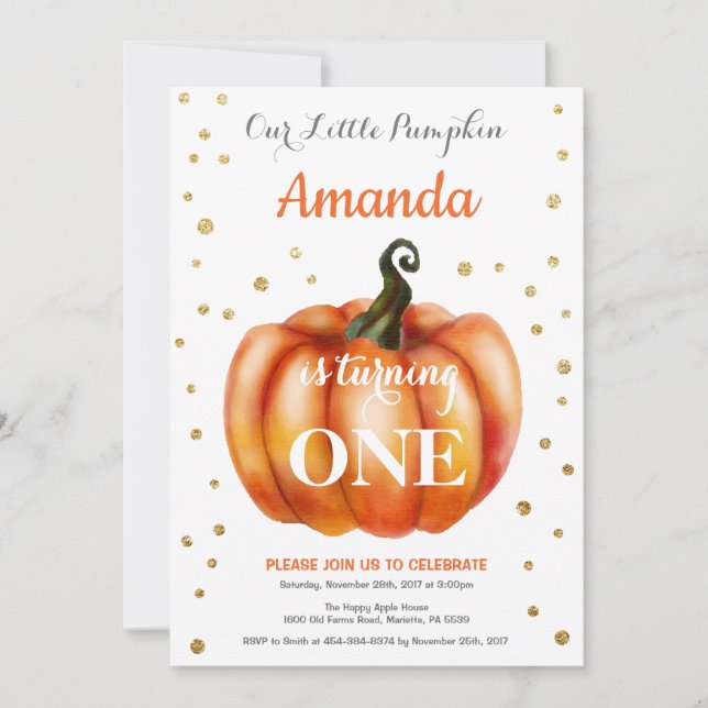 Pumpkin Fall Birthday Invitation Gold (Front)