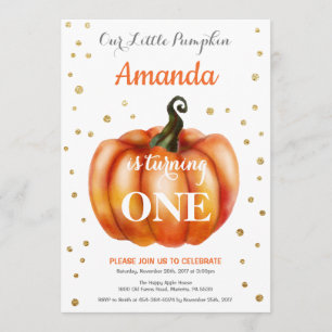 Pumpkin Fall Birthday Invitation Gold