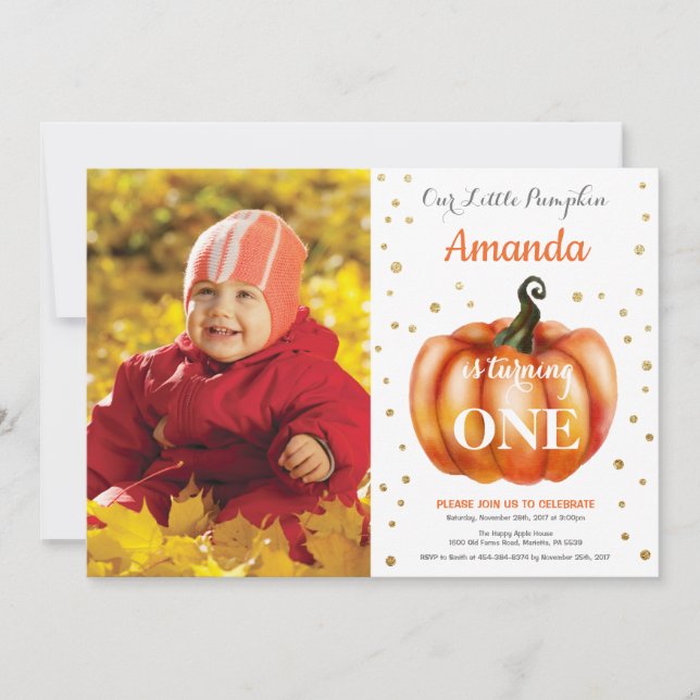 Pumpkin Fall Birthday Invitation Gold (Front)