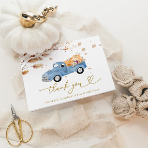 Pumpkin Fall Blue Truck Boy Baby Shower Thank You Card