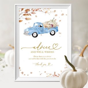 Pumpkin Fall Boy Baby Shower Advice & Wishes Sign